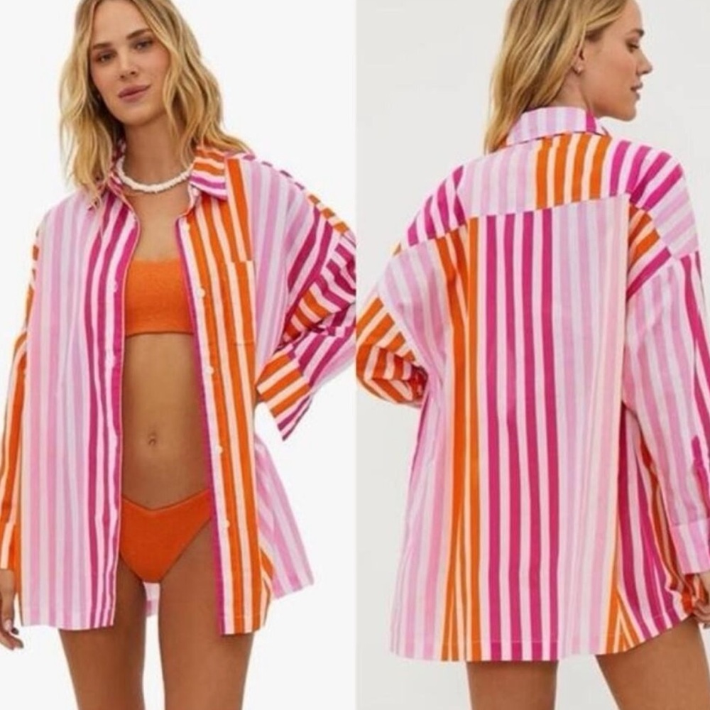 NWOT Beach Riot Alexa Coverup Button Down Top Pink‎ Orange Small